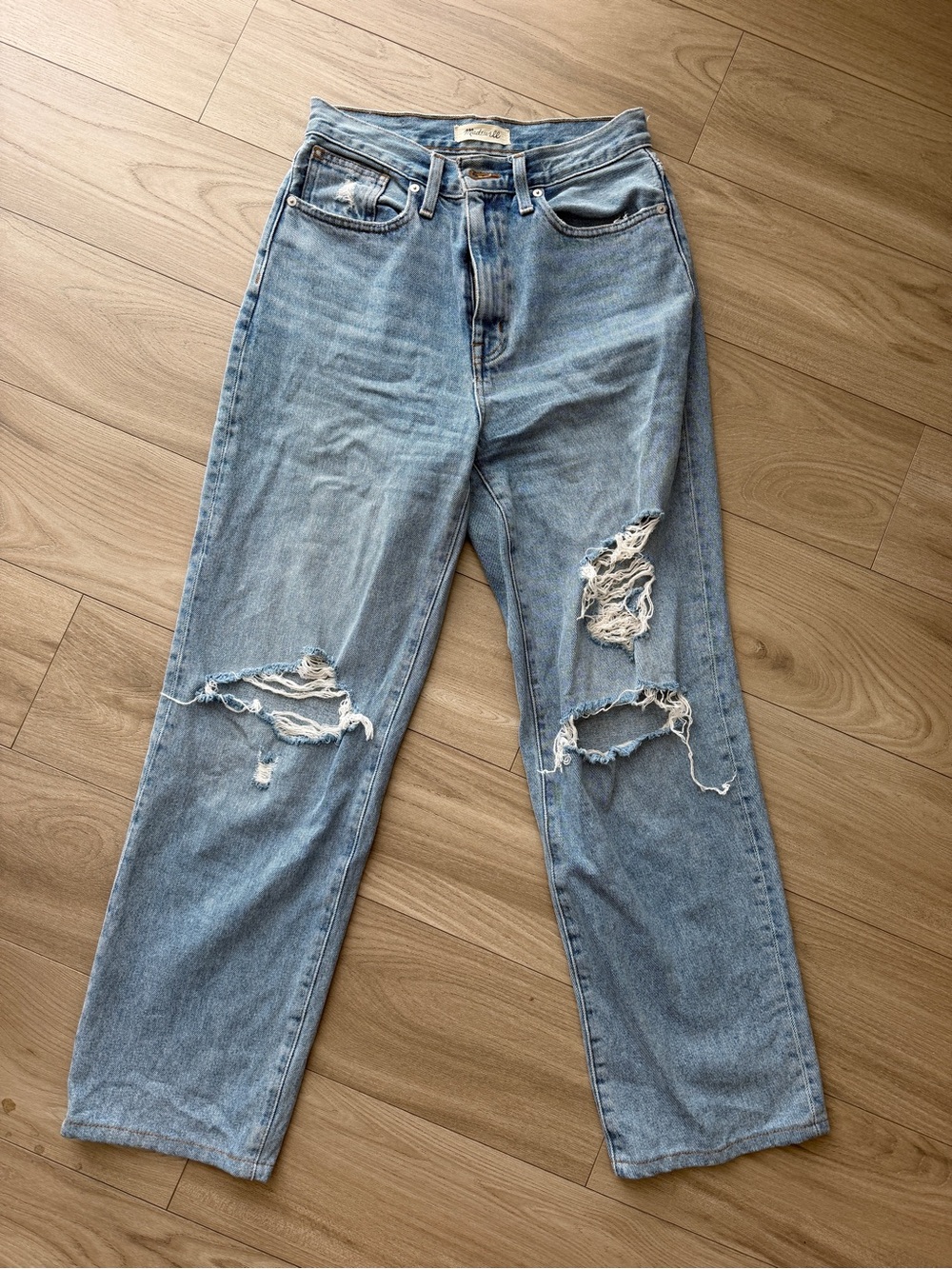Madewell Light Blue Distressed Straight-Leg Jeans